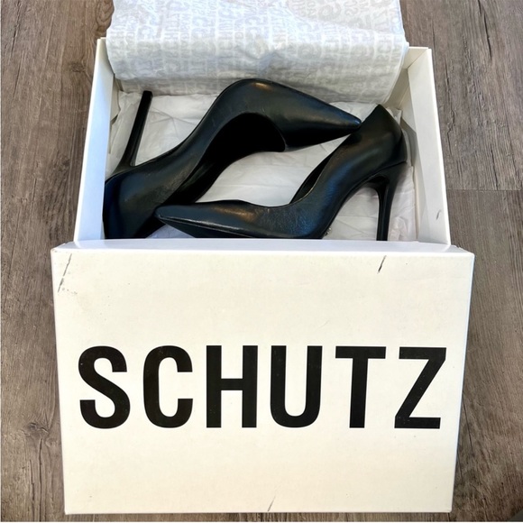 Schutz Fechado Salto Alto Black Leather Stiletto Pumps 7 - Picture 11 of 14